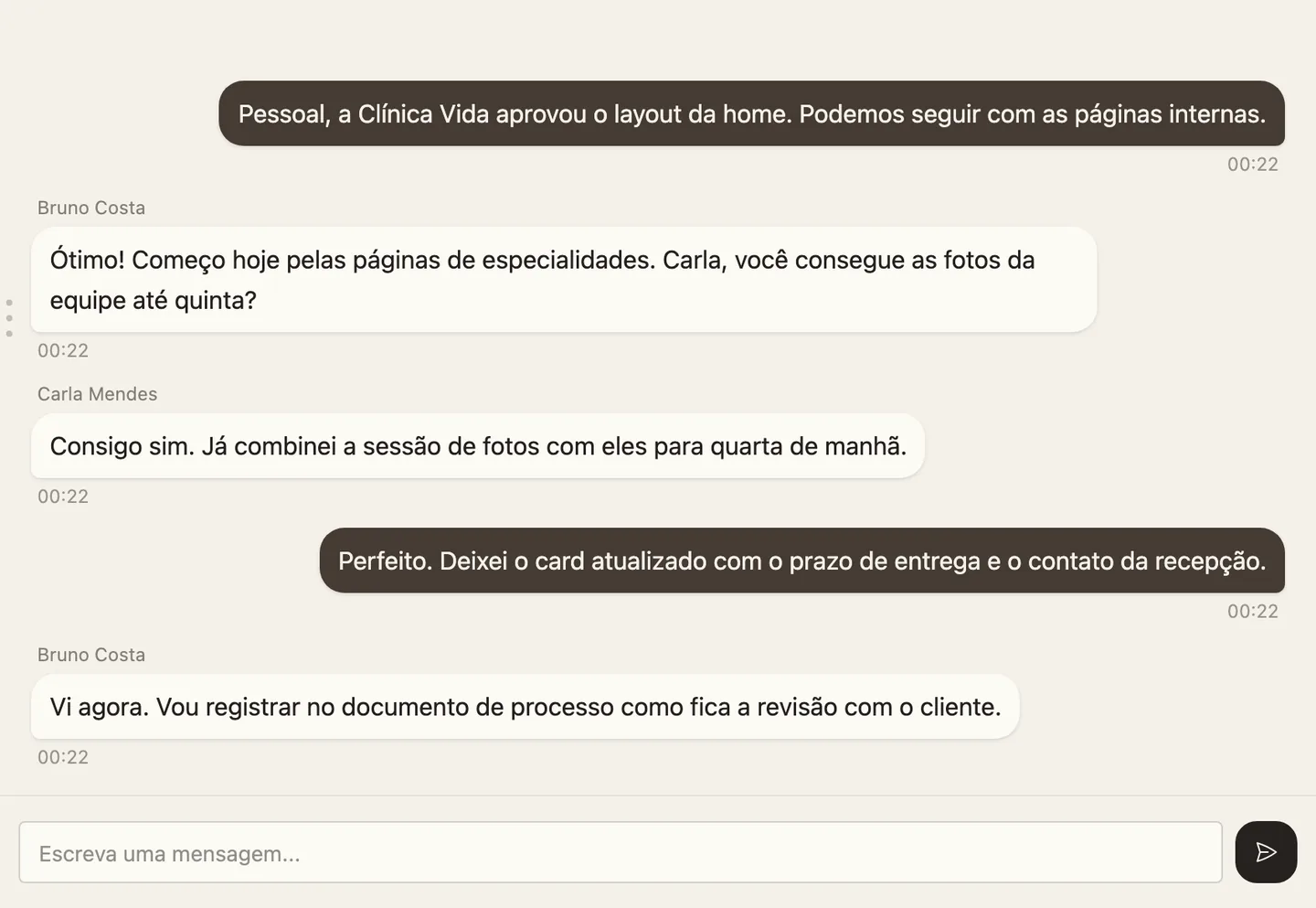 Conversa de grupo do time no Ocary